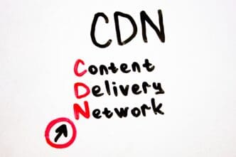 "CDN - Content Delivery Network" written on a whiteboard, explaining the acronym.