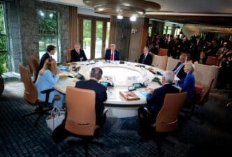 World leaders at a G7 Summit meeting in Kananaskis, Alberta