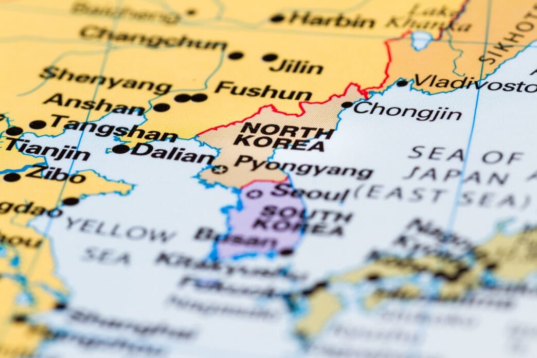 A close-up of a map focused on North Korea, with South Korea and China's Jilin province visible.