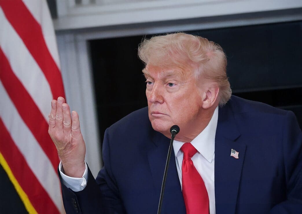 U.S. President Donald Trump speaks and gestures at the Invest America Roundtable at the White House.