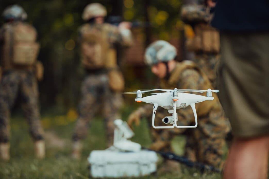Ukrainian soldiers with drone during a military operation