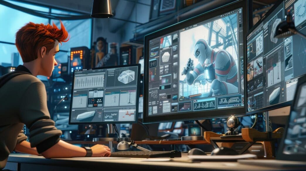 A person is using a digital drawing tablet and stylus to create animation.