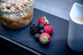 A plate holds a collection of fresh berries.