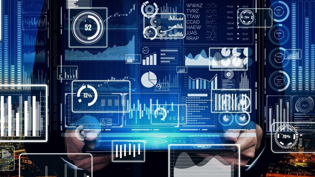 Conceptual image of interconnected nodes representing big data technology and its application in business finance.