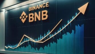 Line graph showing the growth of Binance Coin (BNB) cryptocurrency on an exchange chart.