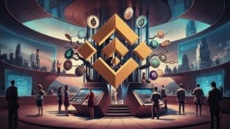A graphic depicts the Binance logo alongside icons representing modern banking services.