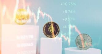 A line graph illustrates a significant upward trend in the price of Bitcoin.