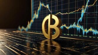 Line graph showing the fluctuating price of Bitcoin over time.