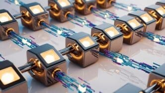 Network of interconnected blockchain blocks representing a blockchain network.