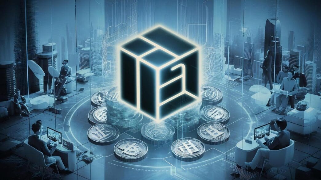 A visual concept of a blockchain business symbolized by interconnected blocks.