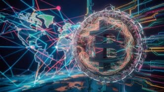 A network of interconnected nodes representing blockchain technology.