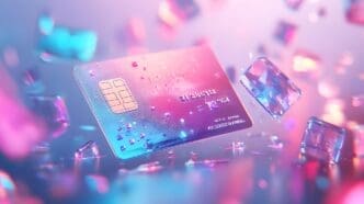 A blue and pink credit card is emblazoned with the word "espresso."