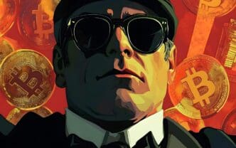 A graphic depicts a bull with the Bitcoin logo, gold coins, and an upward-trending price chart.