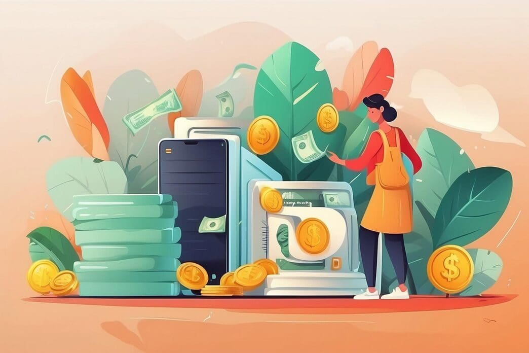 Illustration of a hand giving cash to another hand, representing a cash payment.