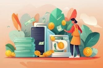 Illustration of a hand giving cash to another hand, representing a cash payment.