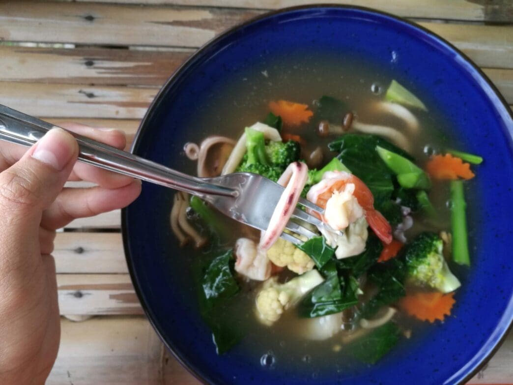 Close-up of a bowl of soup.