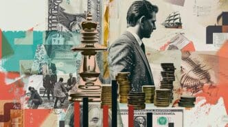 A collage shows images and text related to ethical considerations and tax implications.