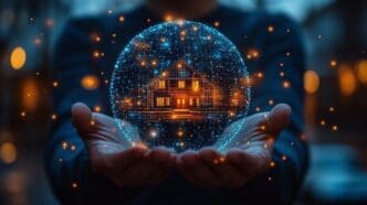 A lightbulb with a house drawn on it symbolizes smart technology insurance, representing the concept of protecting connected devices within a home.