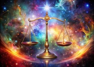 An abstract, digital artwork depicts a balanced composition of stars and celestial elements, likely generated by artificial intelligence.