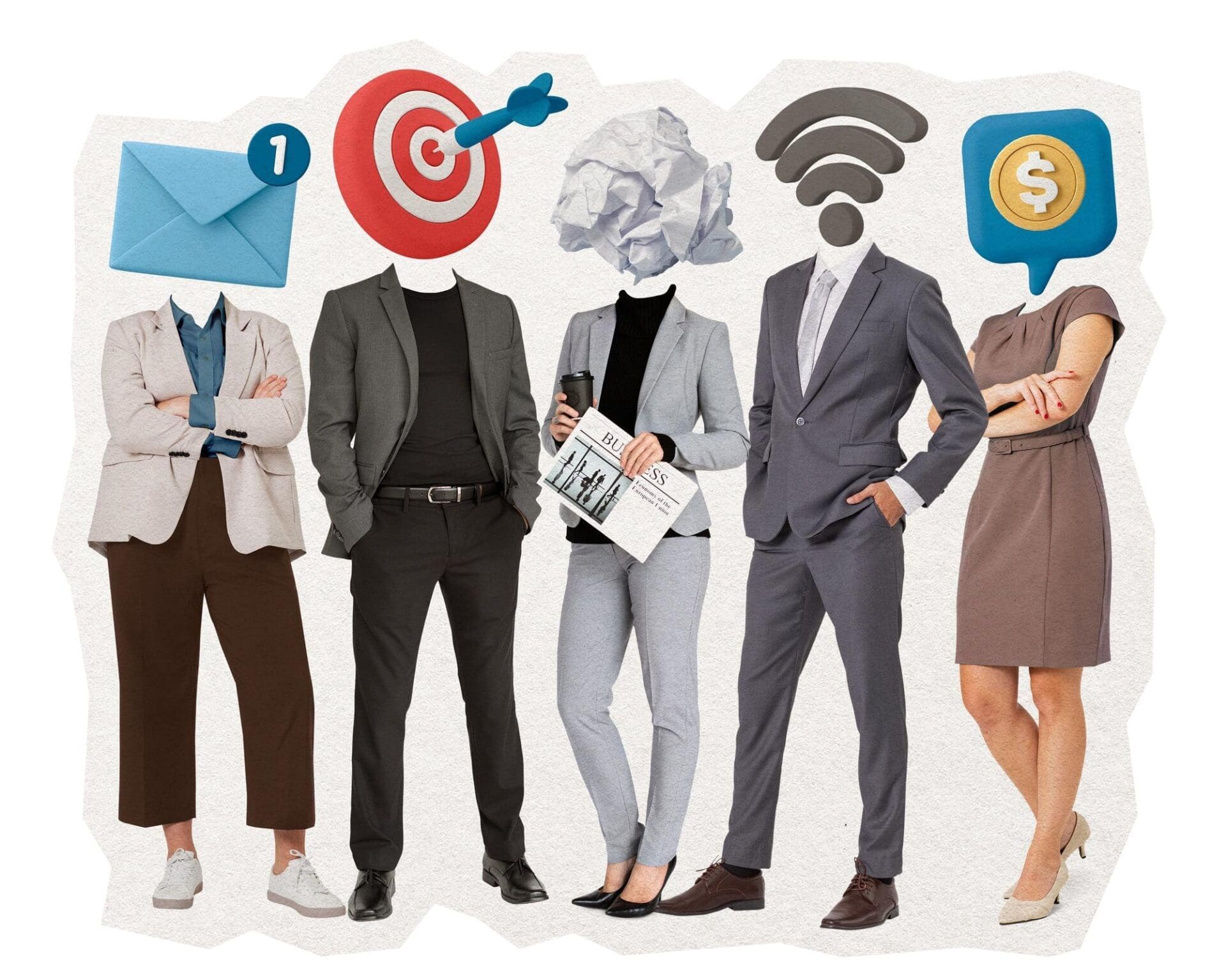 A sticker featuring a team of people collaborating on marketing and business strategies.