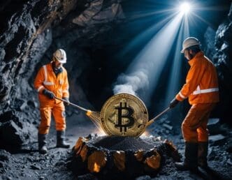 A graphic depicts the concept of cryptocurrency, possibly through abstract shapes, logos, or financial symbols.