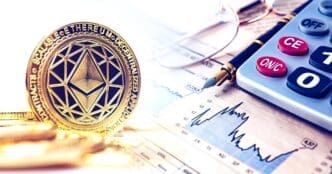 A graphic depicts a stylized cryptocurrency symbol overlaid on a circuit board, representing the intersection of digital currency and technology.