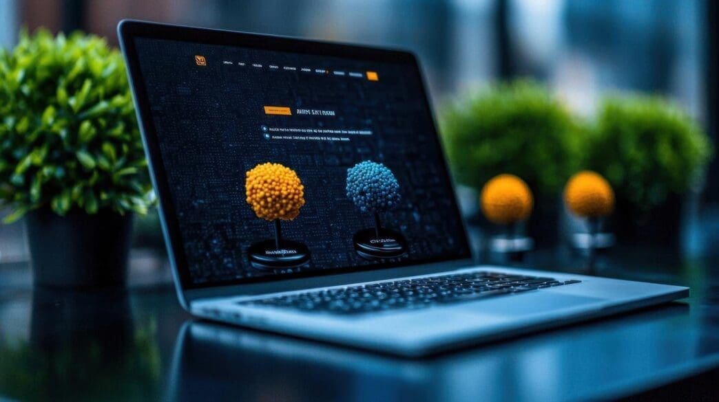 Website design mockup with clean, modern graphics and a bold color scheme conveying innovation and cutting-edge technology.