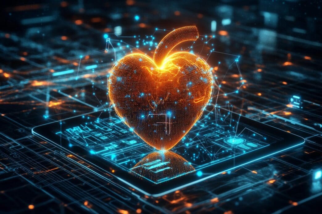 A graphic depicts a stylized heart with a digital heartbeat overlaid, symbolizing digital health and telemedicine.