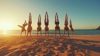 A diverse group of people practice yoga and mindfulness in a serene studio.