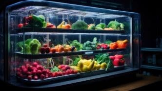 A futuristic food scanner uses advanced technology to analyze nutrients for personalized nutrition.