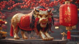 A colorful graphic displays the words "Happy Chinese New Year" in stylized lettering.