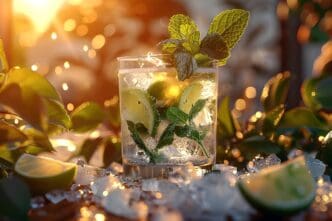 A professional photograph showcases a cocktail, likely for promotional purposes.
