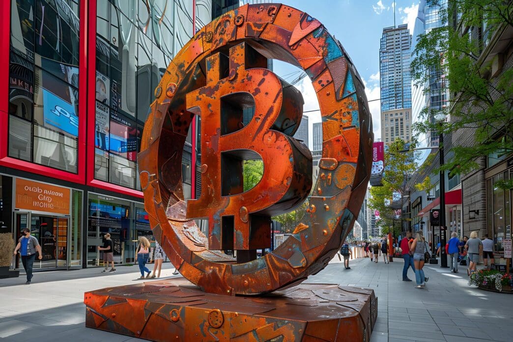 A large, metallic sculpture prominently features the letter "B".