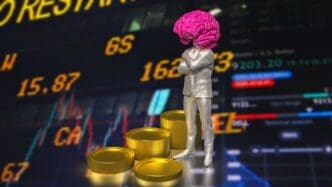 A 3D rendering depicts a man's head with a brain inside, symbolizing business or creativity.