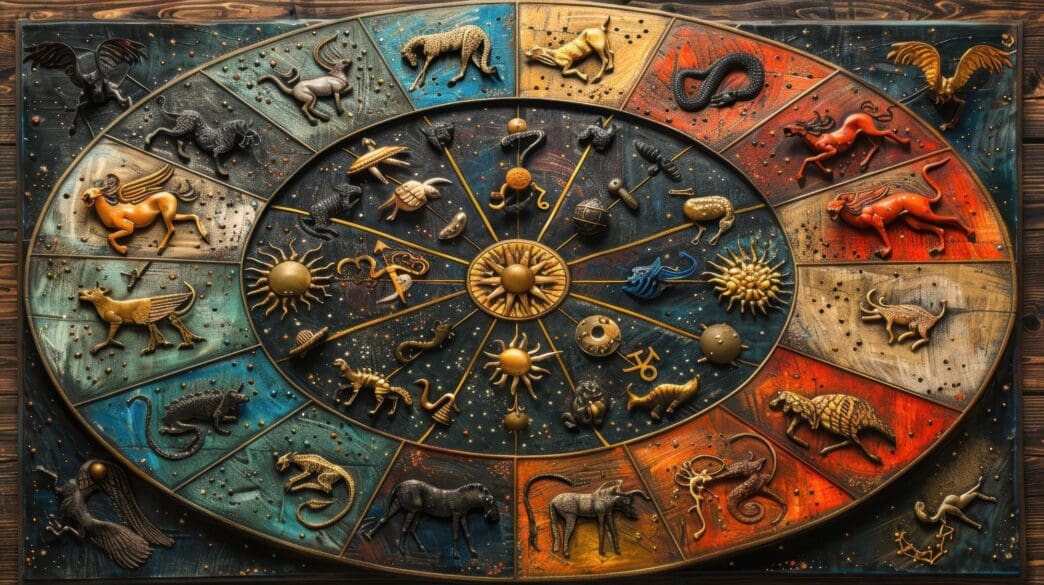 A detailed diagram of a medieval astronomical clock shows its intricate mechanisms and celestial displays.