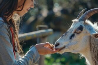 A woman in a medium shot is feeding an animal.