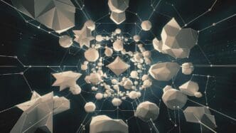 Abstract network of connected dots forming a polygon shape against a blurred background.