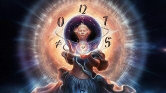 A conceptual image depicts a collection of objects related to numerology, such as dice, cards, and charts.