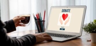 A modern online donation platform interface with a sleek design and user-friendly money transfer features.
