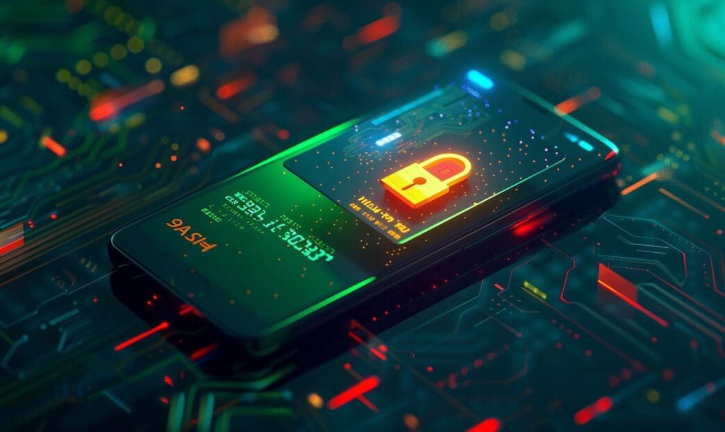 A smartphone displays the word "lock" on its screen.