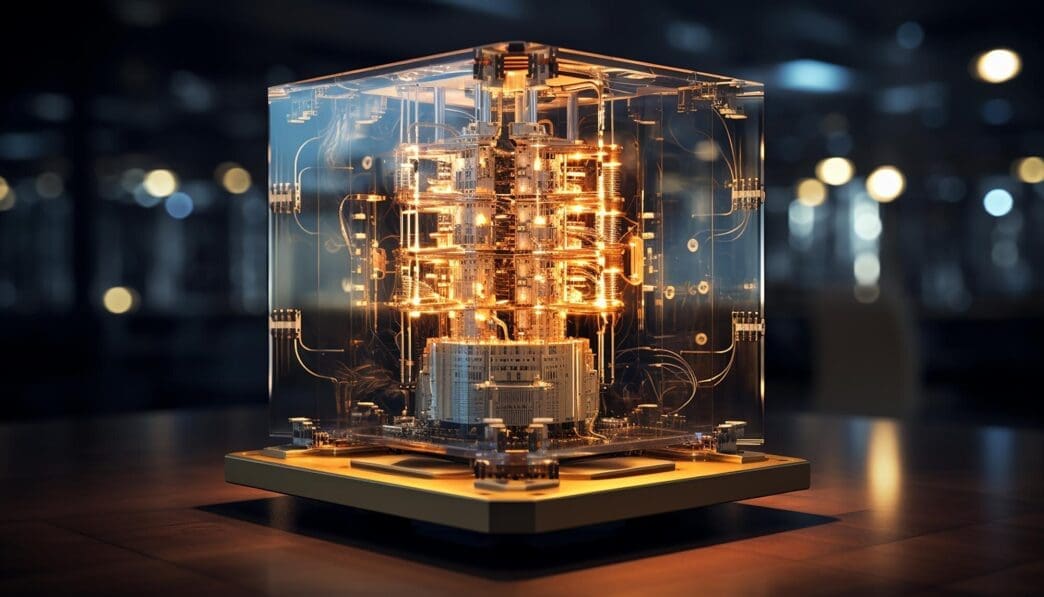 A futuristic digital computer design with glowing circuits and a sleek, modern aesthetic.