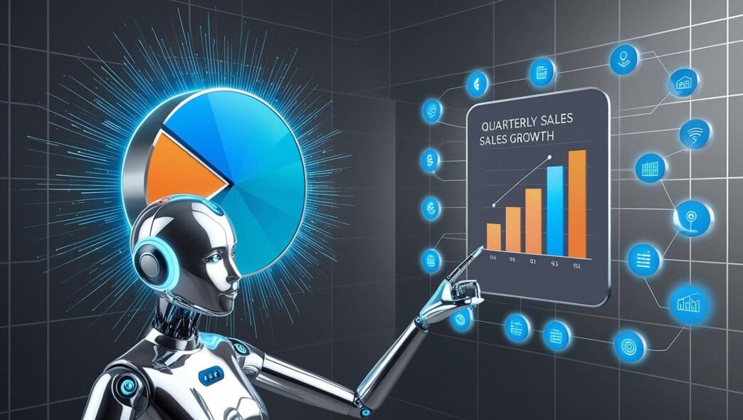 A graph illustrating increasing business volume is superimposed with a shopping cart icon, representing sales growth.