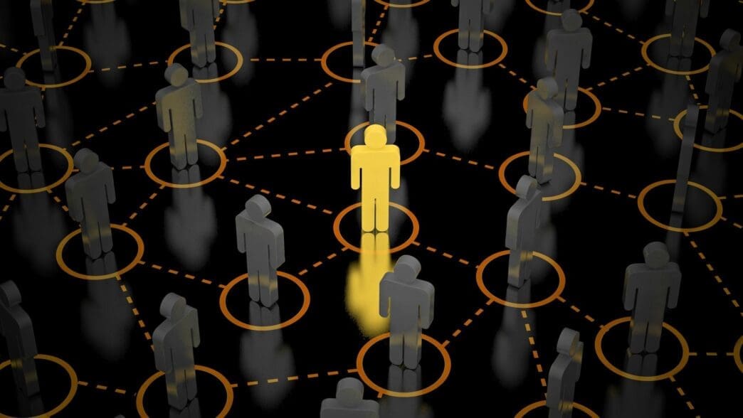 Abstract background with interconnected lines and dots, suggesting a social network.