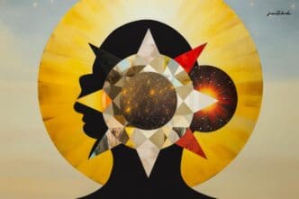 A woman's portrait depicts her surreal and mystical connection with the cosmos.