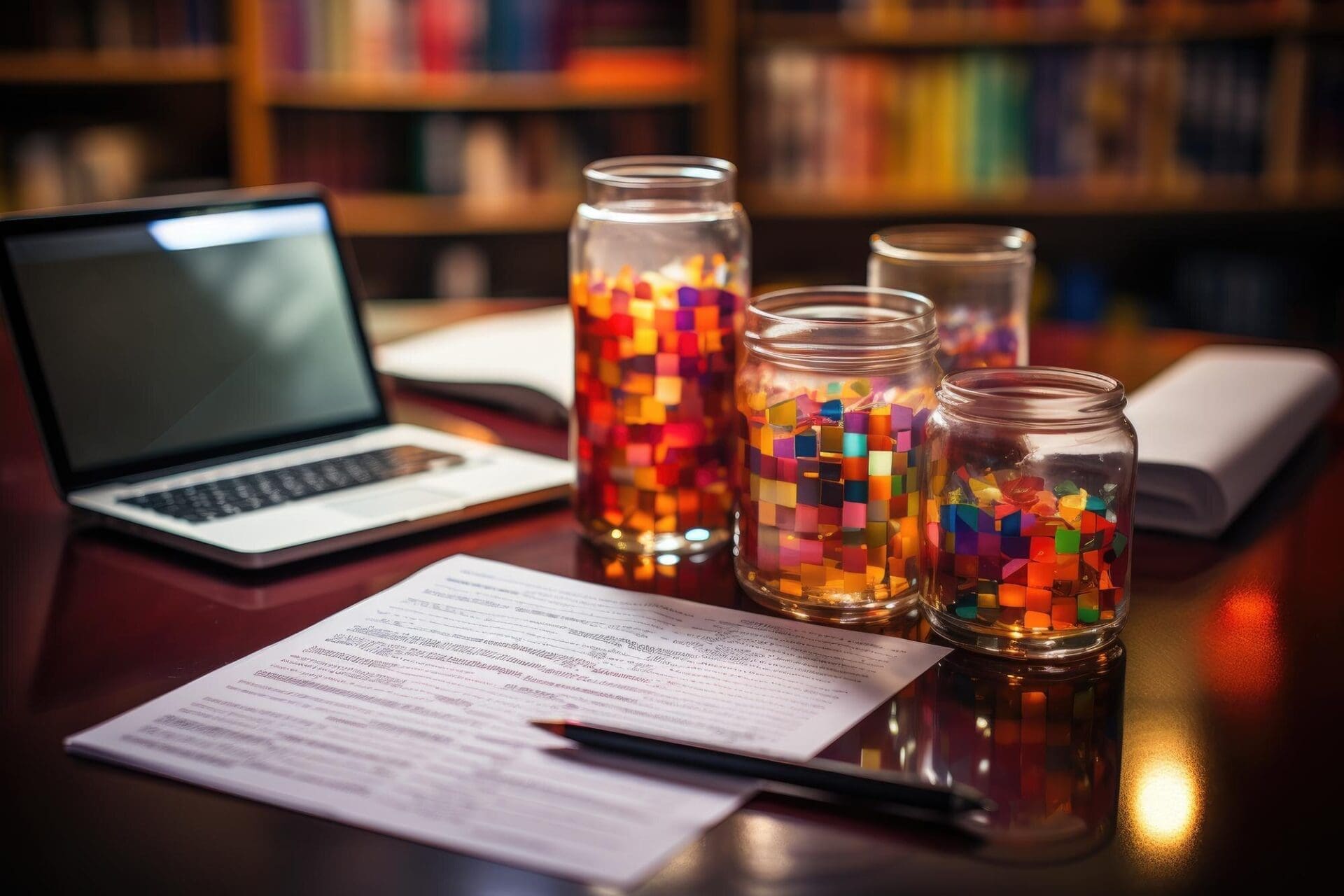 Abstract visualization of a database, depicted with symbolic shapes and forms.