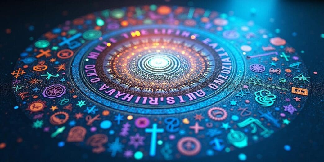 Banner design with the words "World Religion Day" and an illustration of diverse religious symbols.