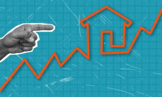 A retro-style house is depicted with hands incorporated into the design, in a contemporary art collage.