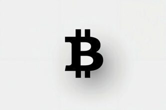 Simple, bold black Bitcoin logo centered on a clean white background.