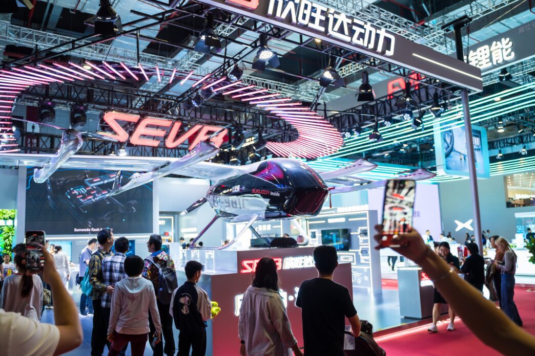 Xpeng's innovative electric flying vehicle on display at the Shanghai Auto Show.