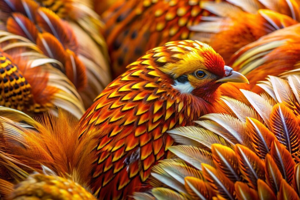 A cluster of bright brown feathers are grouped together.